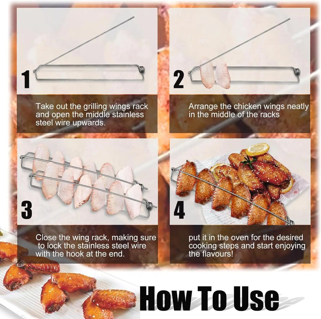 Stainless Steel Wing Rails Grilling Skewer Bbq Reusable Barbecue Tools Chicken Wings And Kabobs Perfect Outdoor Grilling Camping