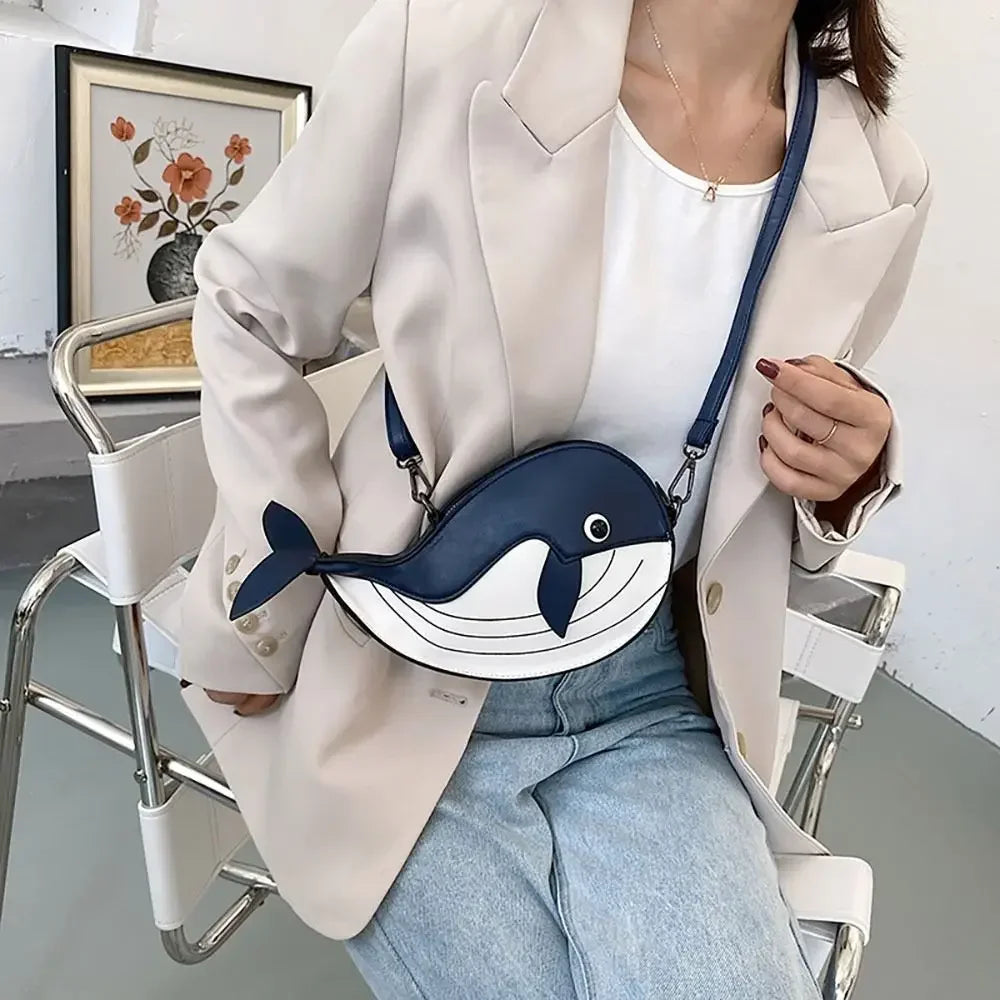 Cartoon Shoulder Bag Personalized Pu Leather Animal Shaped Phone Purse Little Whale Crossbody Bag Women