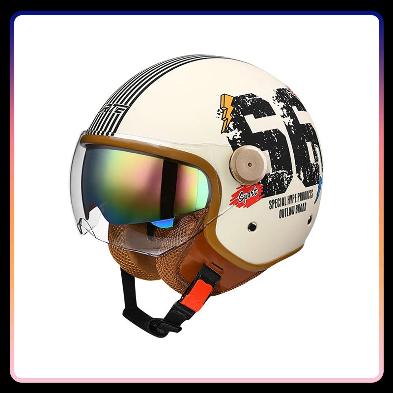 Men's Open Face Motorcycle Helmets Daul Lens Women Vintage Retro 3/4 Open Half Helmet Moto Equipment Double Visor Jet Helm DOT