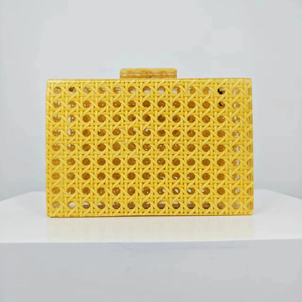2024 New Women Acrylic Egg Cane Bag Rattan Clutch Bag For Luxury Wedding Party Purse Summer Beach Wicker Handbag Designer