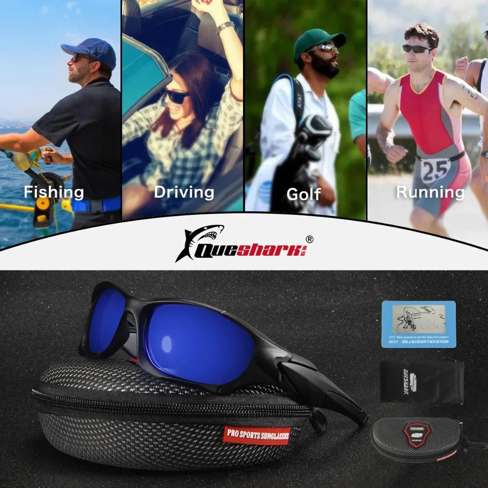 Queshark UV400 Anti Glare Polarized Camping Hiking Eyewear Men Women Sport Sunglasses Golf Running Fishing Sports Glasses