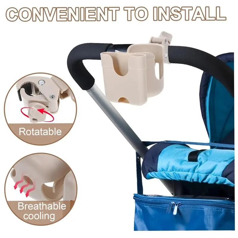 A63T-Stroller Cup Holder With Phone Mount Easy Installation Bottle Organizer Rack Fits Wheelchairs Scooters Kayaks