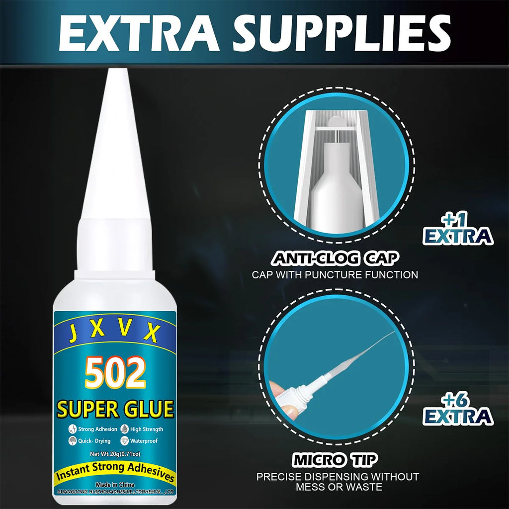 JXVX 1-5 PCs Super glue 502 High Strength Quick-drying Cyanoacrylate Adhesive for leather, rubber, wood, Metal High Strength Liquid glue Tool With Precision Distributor.