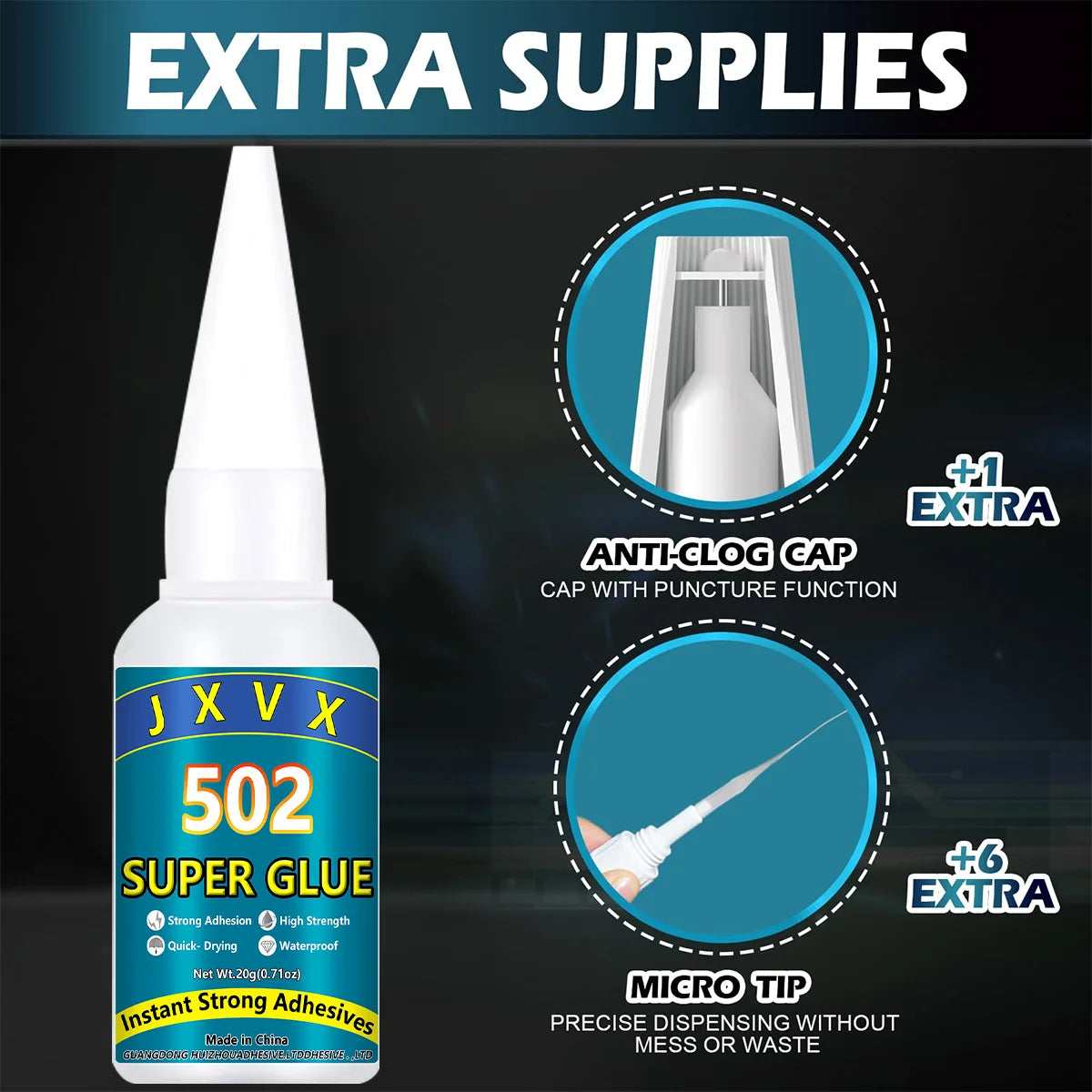 JXVX 1-5 PCs Super glue 502 High Strength Quick-drying Cyanoacrylate Adhesive for leather, rubber, wood, Metal High Strength Liquid glue Tool With Precision Distributor.