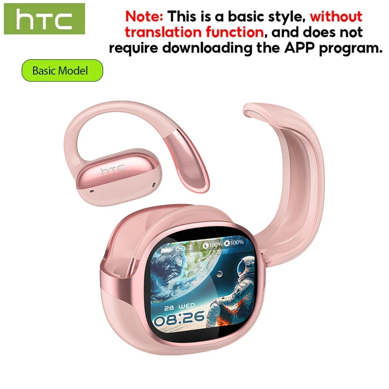 HTC NE58 Wireless Earphones Bluetooth LED Touch Screen AI Translate Earbuds HiFi Sound HD Call Headphones Bone Conduction