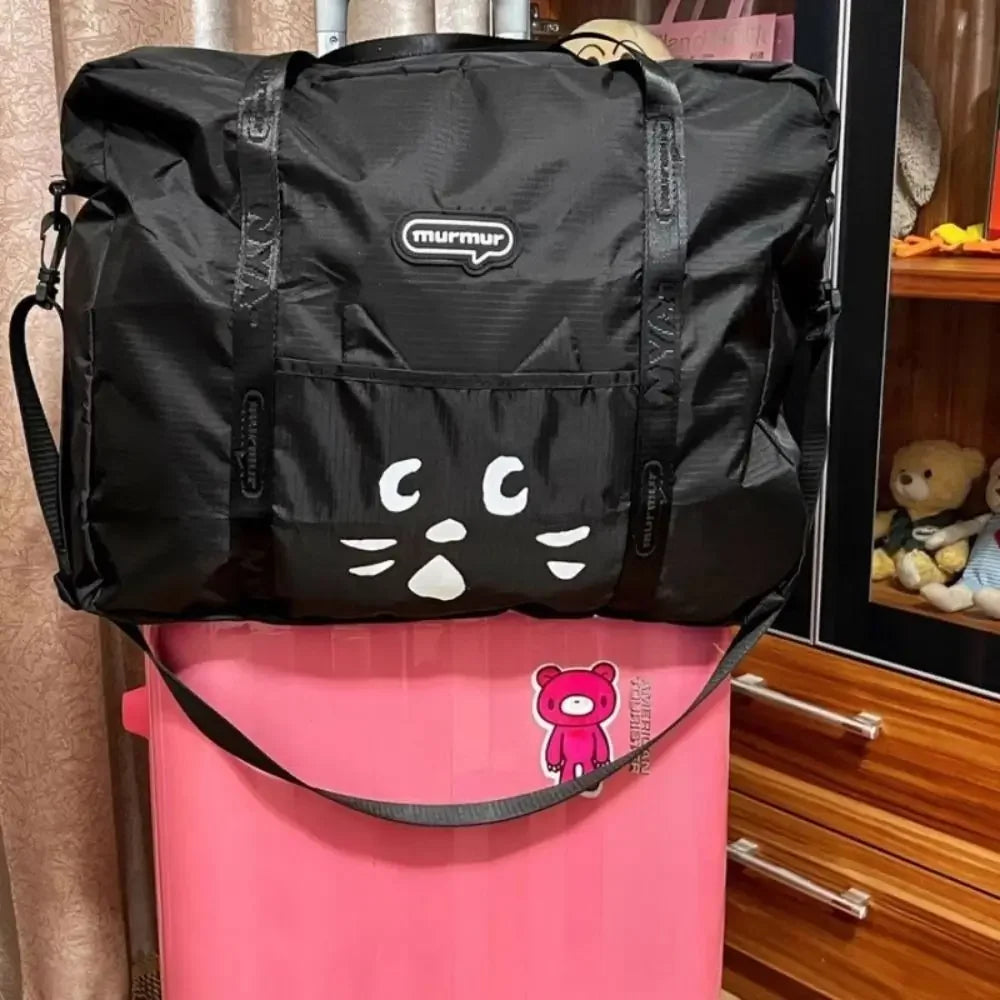 Shoulder Bag Cartoon Cat Nylon Cloth Bag Wet Dry Separation Nylon Travel Luggage Bag Portable Durable Gym Storage Bag