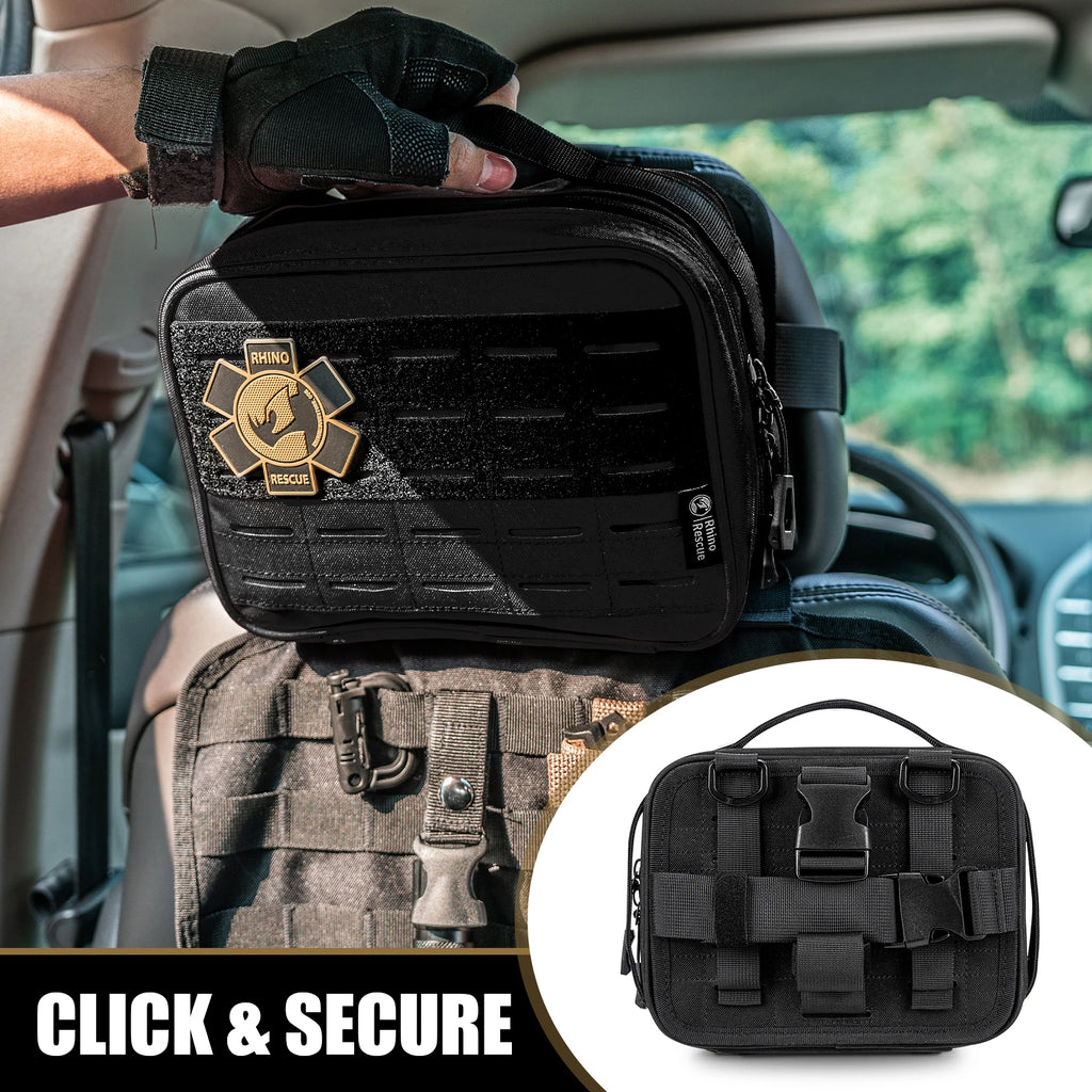 RHINO RESCUE Compact Vehicle First Aid Pack, Disaster Preparedness Kit, Molle Storage Pouch for Outdoor & Home Safety