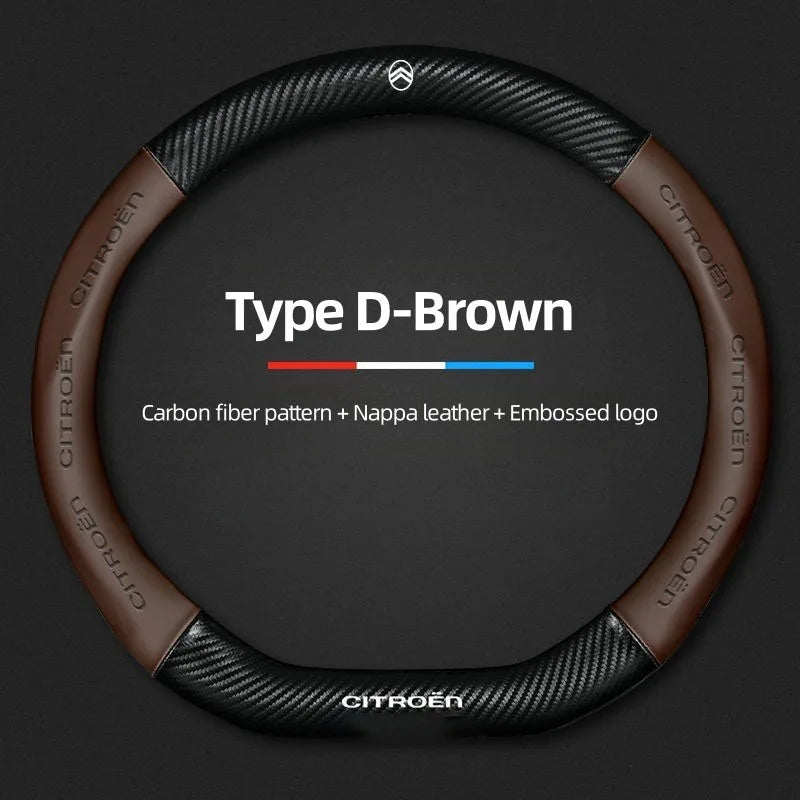 For Citroen C2 C3 C5 Aircross VTS Xsara C-Crosser Berlingo Jumpy Carbon fiber Leather Car Steering Wheel Cover Auto Accessories