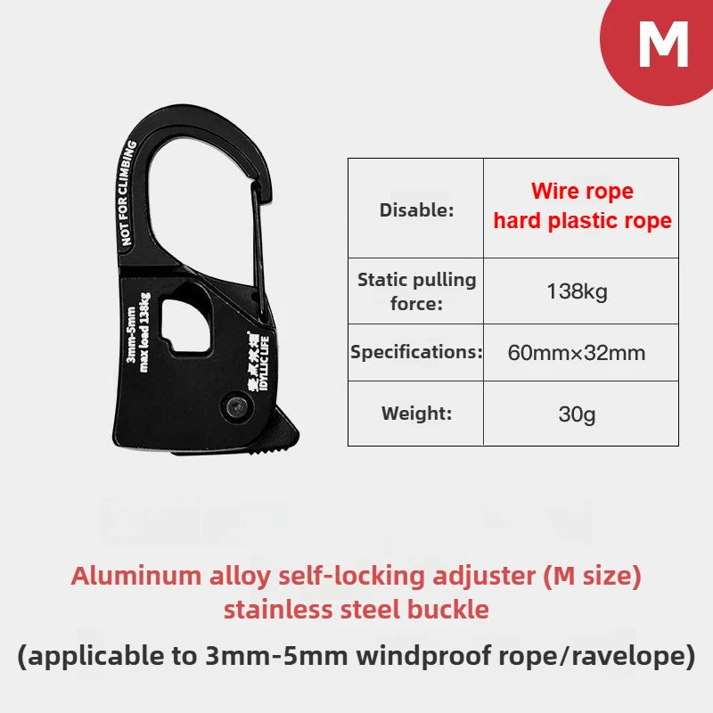 Aluminum Alloy Tent Rope Tensioner Rustproof Strong Load-Bearing Quick Fix Buckle Cord Adjuster for Camping Tent Accessories