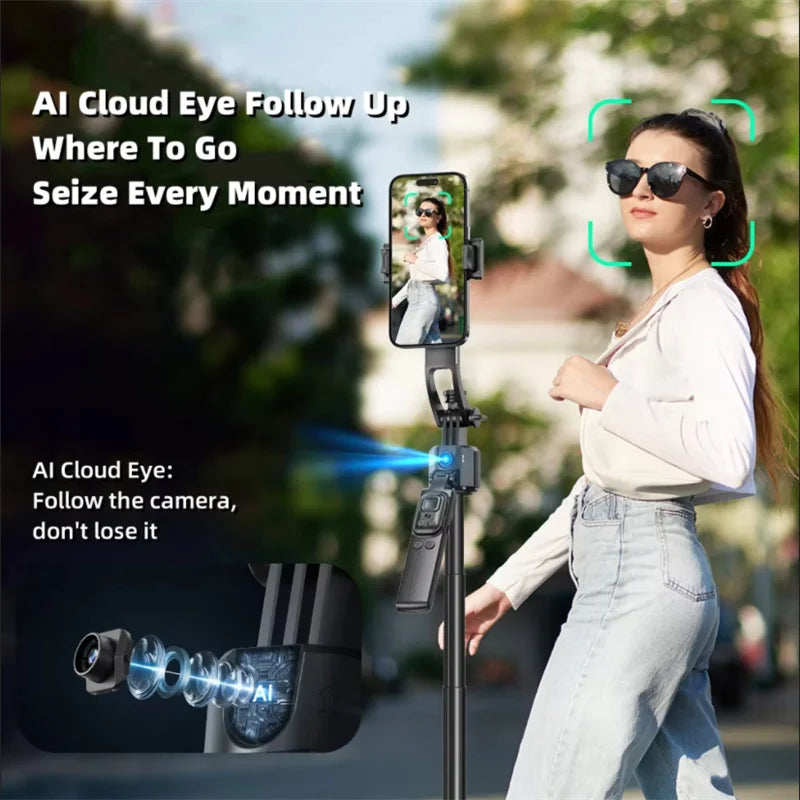 MEUYAG 1.62m AI Follow-Up Selfie Stick Fully Automatic With Bluetooth Remote Intelligent  Anti Shake Pan Tilt Handheld gimbal
