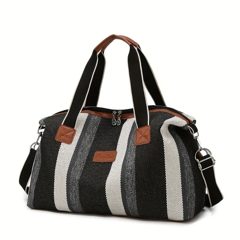 Fashion Striped Canvas Large Capacity Tote Commuter Handbag Travel Shoulder Crossbody Mom Diaper Bag