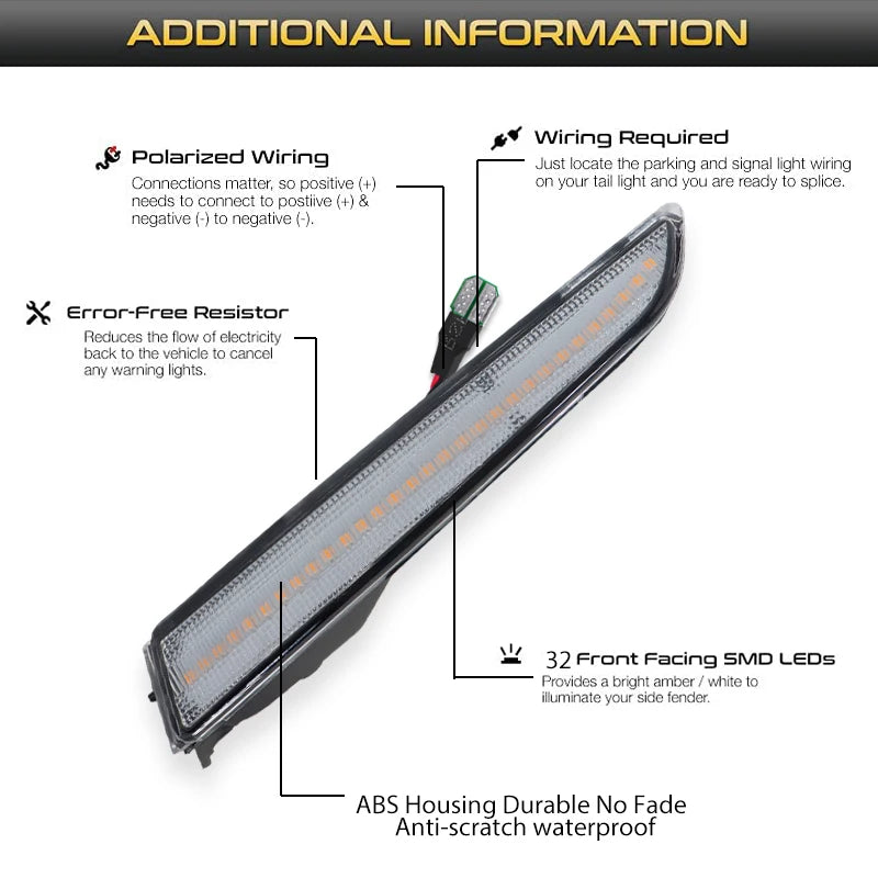 2pcs Car Front Side Marker Parking Lights Fender Corner LED Amber  Fit for 2010-2012 Ford Fusion(aka Mendeo) Turn Signal Light