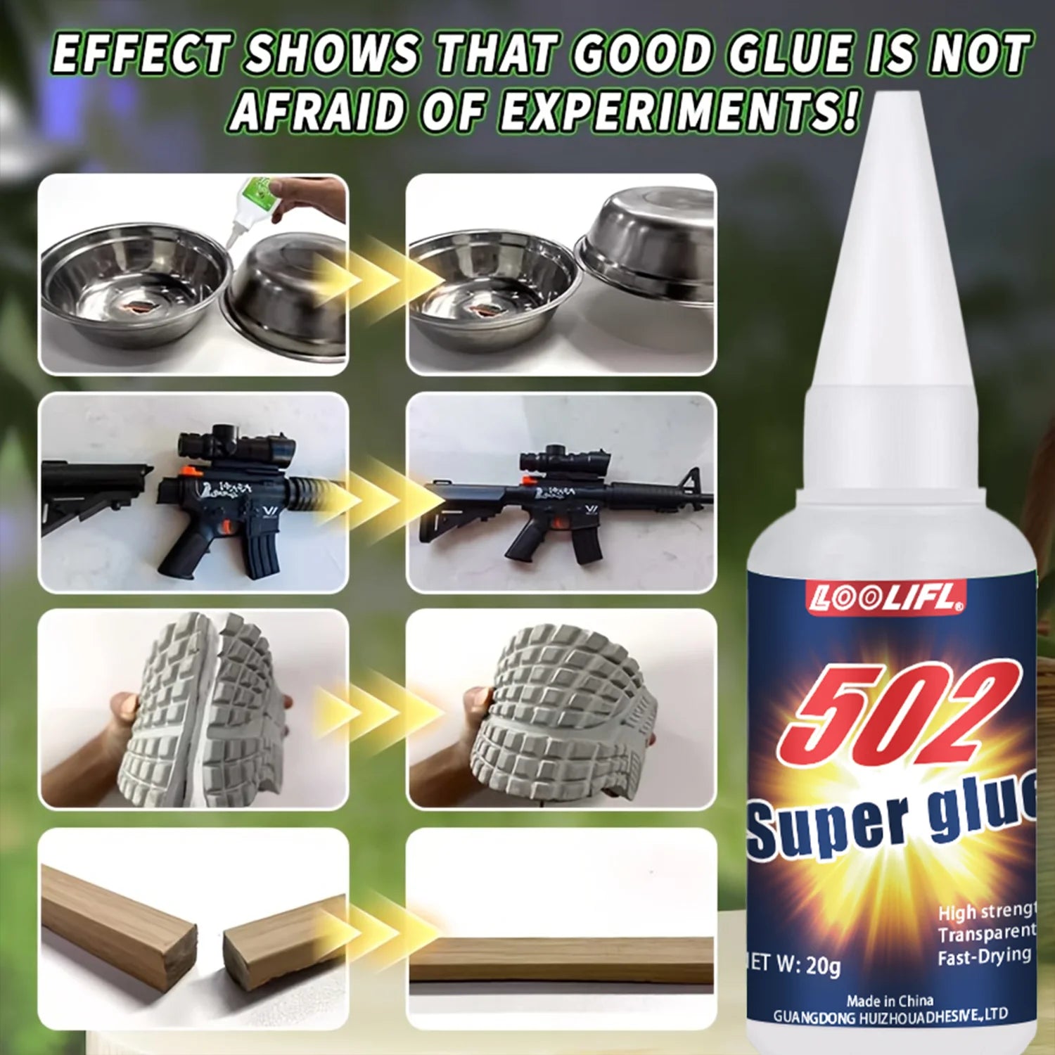 LOOLIFL 1-8PCS 20g 502 Super Glue Quick-drying Cyanoacrylate Instant Leather Rubber Wood Metal Strong Bond Liquid Adhesive Tool
