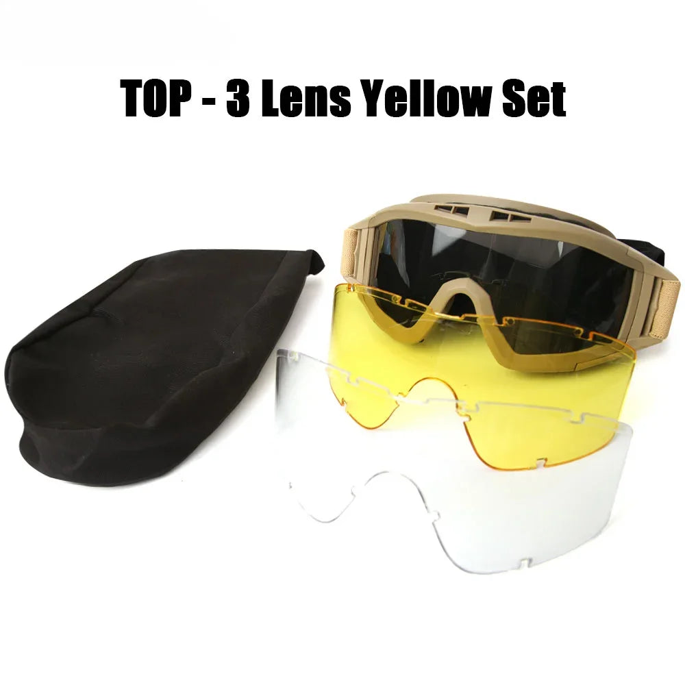Tactical Goggles Mountaineering Shooting Sunglasses Windproof Sand Control Motocross CS Glasses 3 Lenses Replaceable Motorcycle