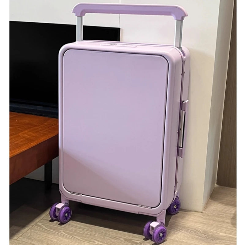 Front Opening Laptop Pocket Rolling Luggage Wide Handle Travel Suitcase 20inch Boarding Carry-On Aluminum Frame Trolley Case Bag