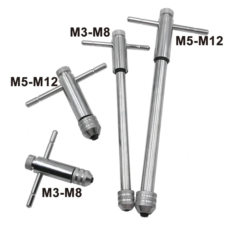 Ratchet T Handle Tap Wrench Machine Screw Thread Milling T-shape Taps Both Way Hand Tap Set Adjustable Manual Tapping for Home U