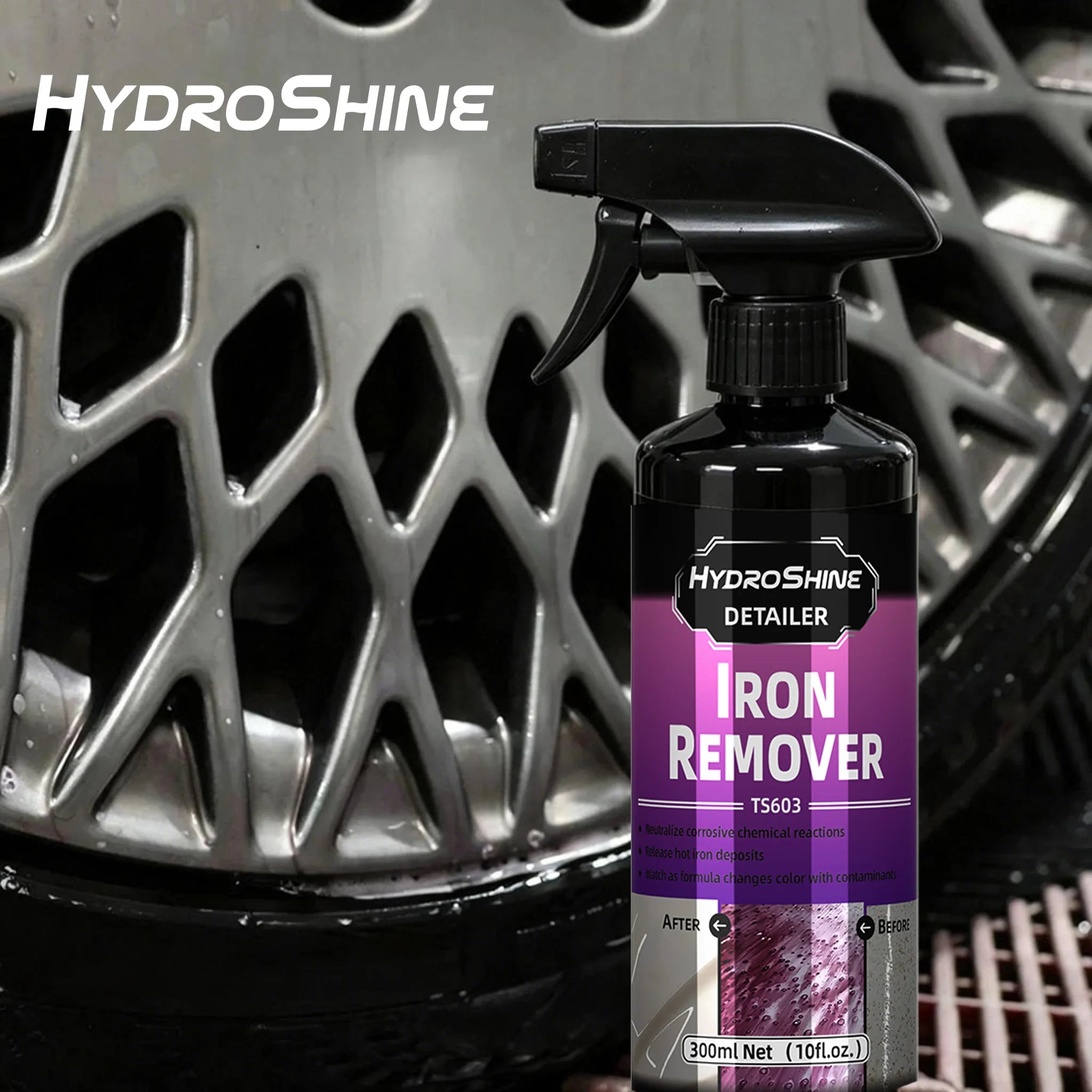 Hydroshine Iron Remover Car Detailing Fallout Spray Decontamination Kit Rust Remover Spray for Brake Rim Metal Surface Particles