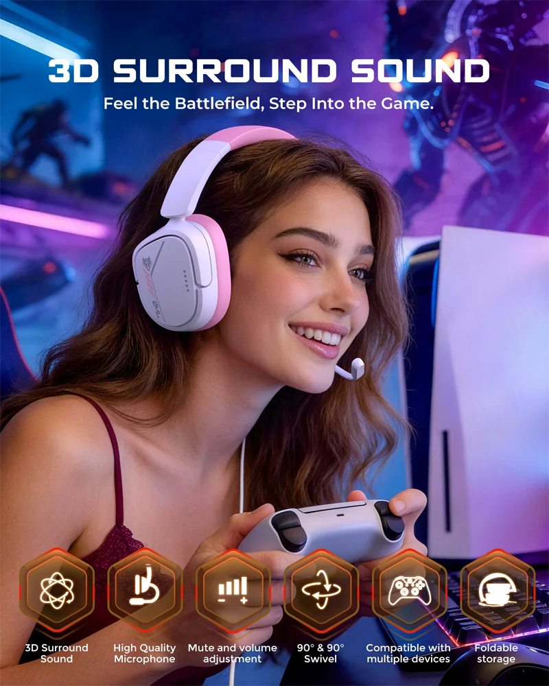 NUBWO HG04L Gaming Headset for PS5/PS4 Xbox Series X|S/Xbox One Switch 250g Lightweight Clear Unidirectional Mic 3.5mm Jack