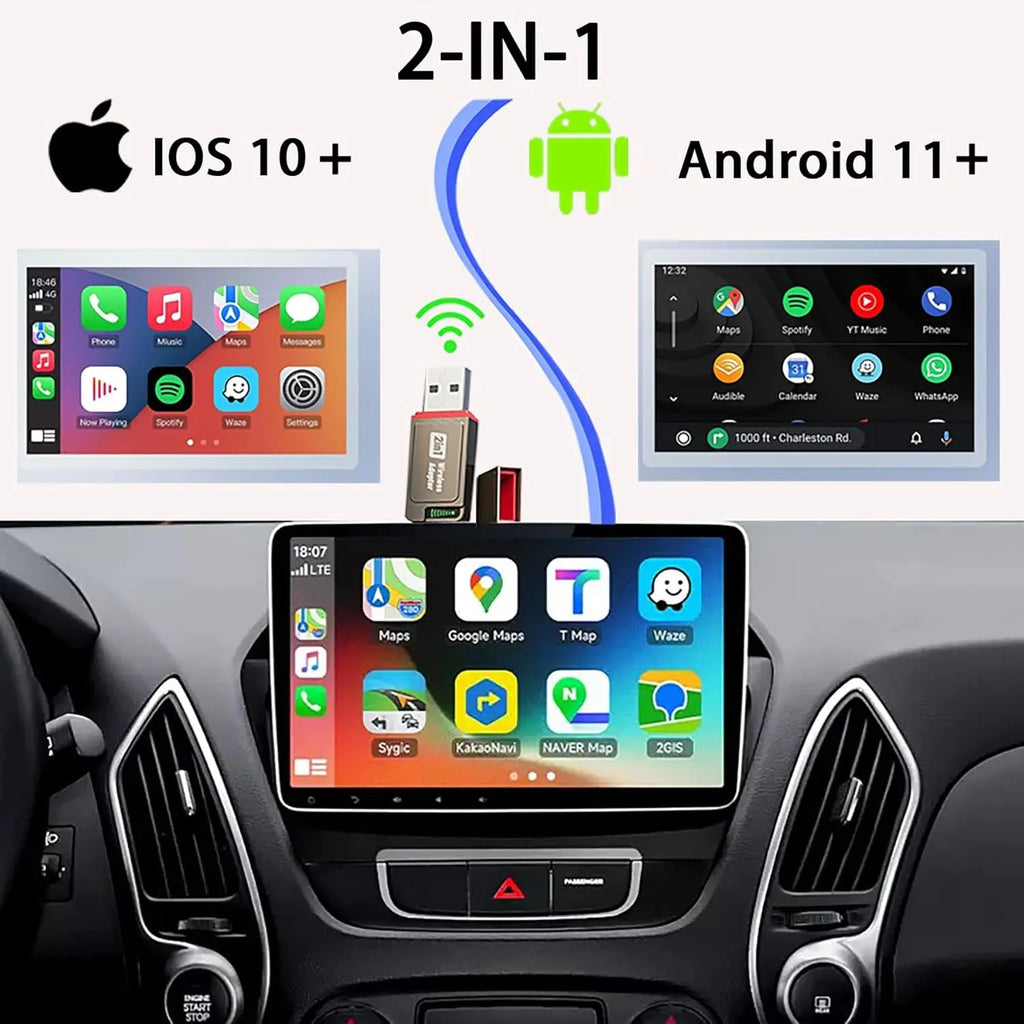 2-in-1 Wireless CarPlay Adapter 2026 Support Apple CarPlay & Android Auto, Fast Auto-Connect, No Latency, Mini Bluetooth Dongle Convert Wired to Wireless Compatible with iPhone & Android Black