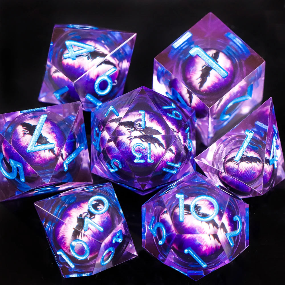 Dragon Eye Dice Set with Full Liquid Core & Sharp Edge | for D&D, Pathfinder RPG | Metallic Resin Dungeon Master Dice | for Gift