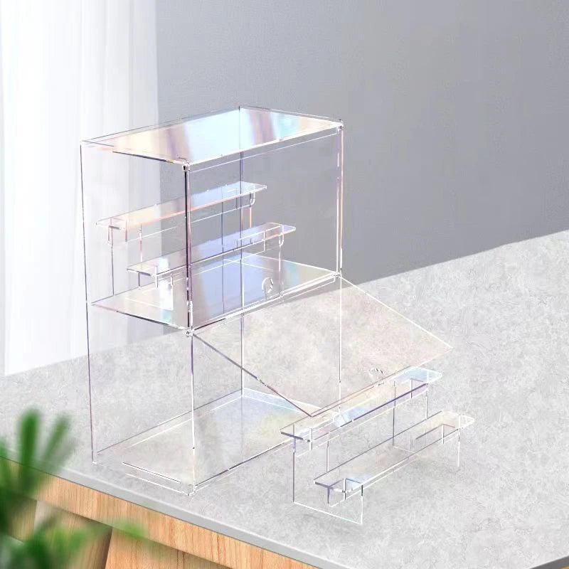 Orange Transparent Acrylic Storage Boxes, Transparent Ladder Display Cases Toys, Car Models, Souvenirs Storage Display Cabinet