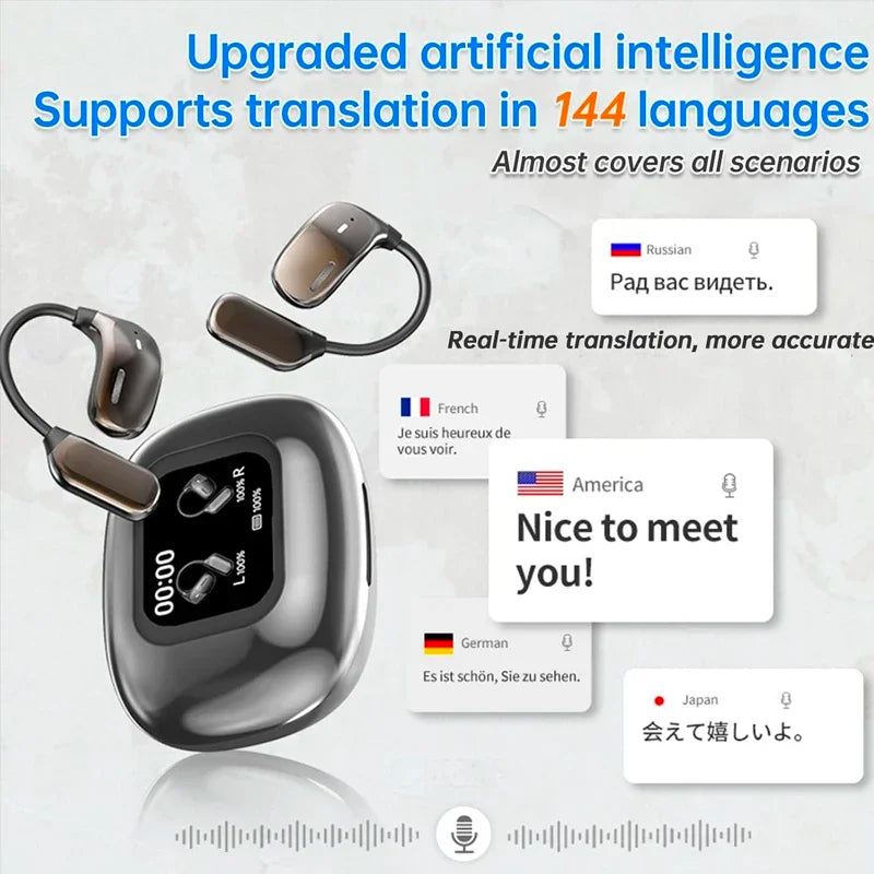 UYUXIO Real Time Translation Wireless Earbuds with 144 Language OWS LCD Touch Screen Earphone AI Language Headphone for Business