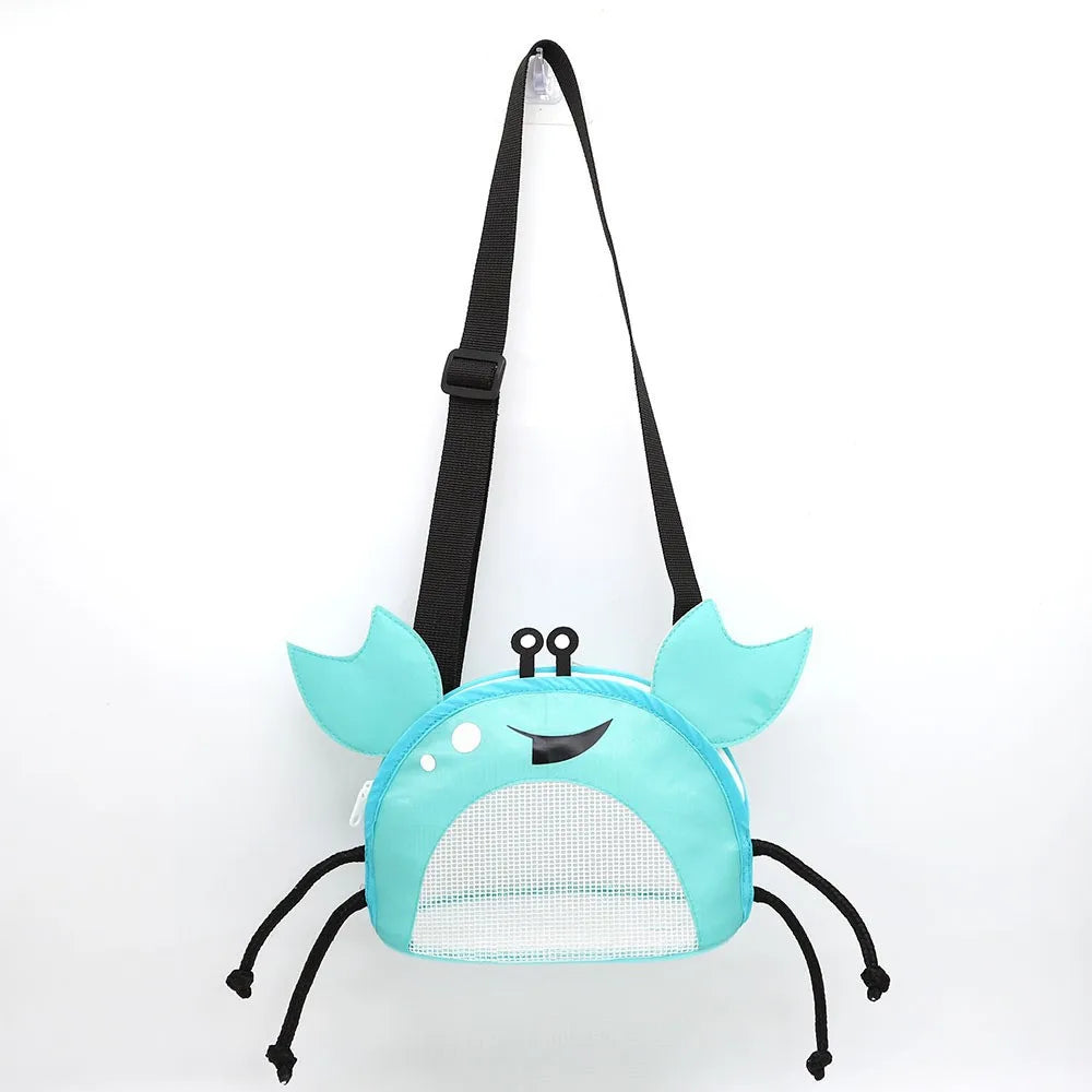 Novelty Design Crab Mesh Storage Bag, Cute Cartoon Pattern Zipper Beach Bag, Girl Fashion Shoulder Bag, Children's Crossbody Bag