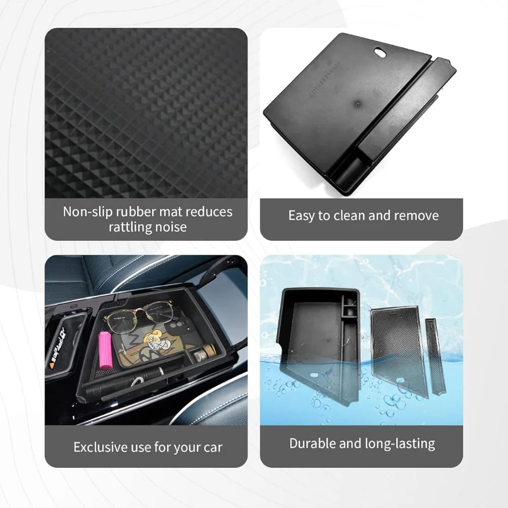 For Cadillac Lyriq 2023-2025 Center Console Tray Armrest Divider Durable ABS Black Functional Storage Box Car Accessories