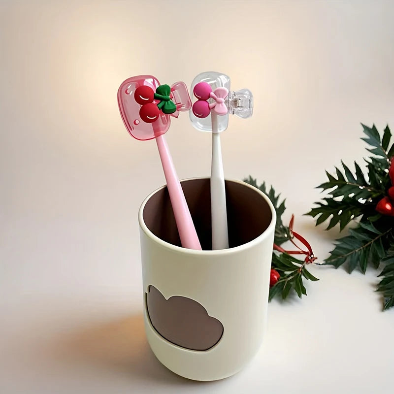 * Cute Cherry Design Toothbrush Holder Cherry Pattern Protects Toothbrush Head Features Dual Holes For Drainage And Ventilation