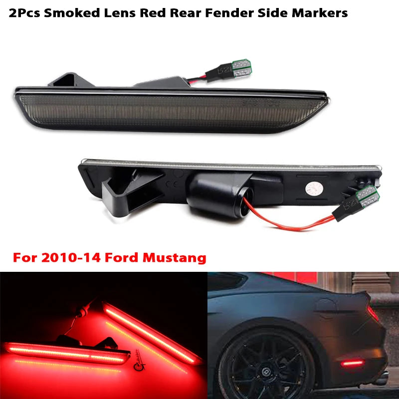 For Ford Mustang 2010-2014 Clear & Smoked Lens LED Side Marker Lamp Amber Front Red Rear Side Fender Lights