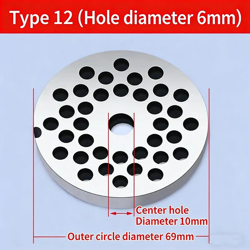 12 # Electric Meat Grinder Orifice Plate Blade Accessories, Stainless Steel Orifice Plate Grate Discharge Plate Round Knife