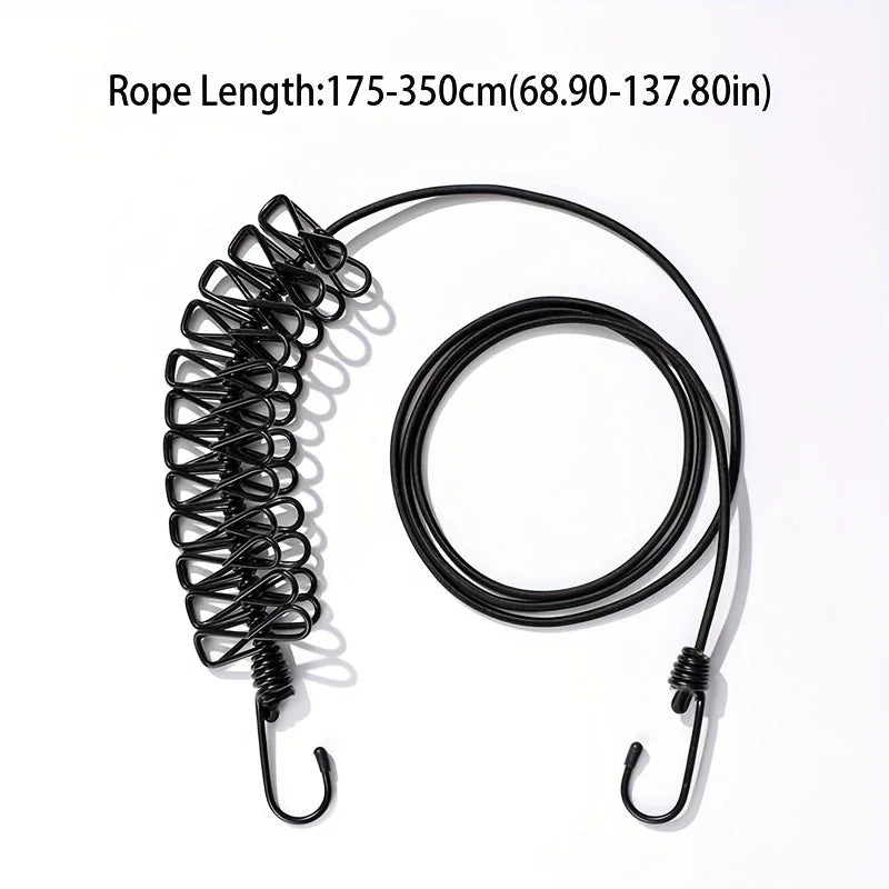 Portable Travel Clothesline with 12 Clips, Lightweight Rope for Indoor Outdoor Drying Socks Towels Scarves Travel Essentials