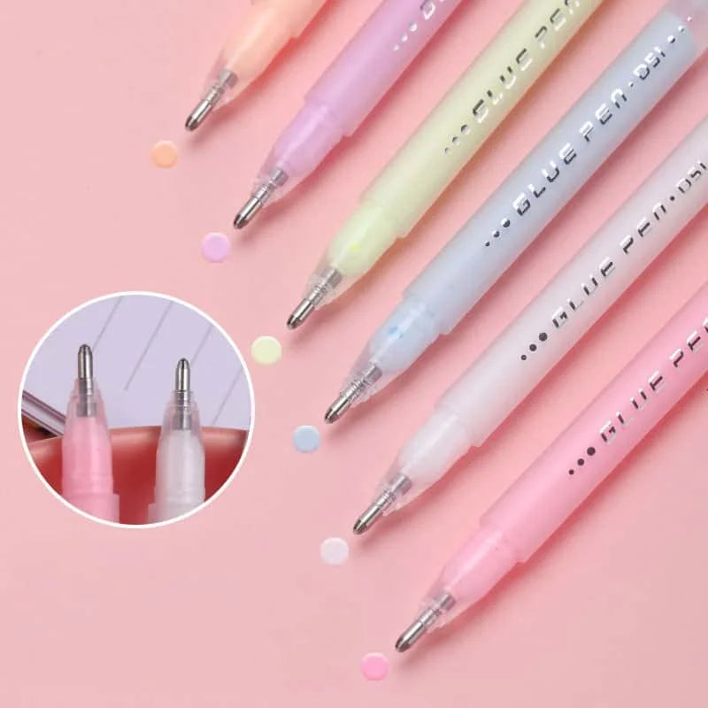 6pcs Pen-Shaped Solid Glue Stick for Kids Quick-Drying Craft Adhesive Pen for School DIY Scrapbooking Creative Art Tools
