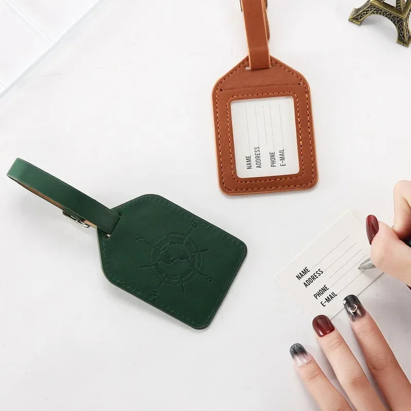 PU Leather Luggage Tag Suitcase Luggage Label Baggage Boarding Bag Tag Portable Name ID Address Holder Travel Accessories
