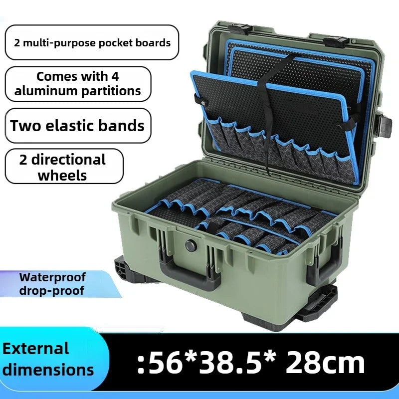 Waterproof Hard Case Large Tool Case Organizer Multi Layer Storage Hardware Toolbox on Wheels Electrician Tools Suitcase Box