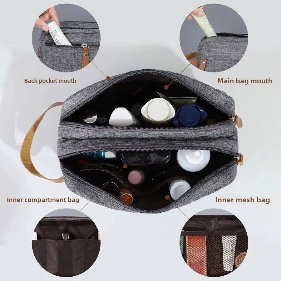 Large Capacity Portable Makeup Bag Cationic Travel Storage Bag Divided Toiletry Bag Handheld Storage Solution