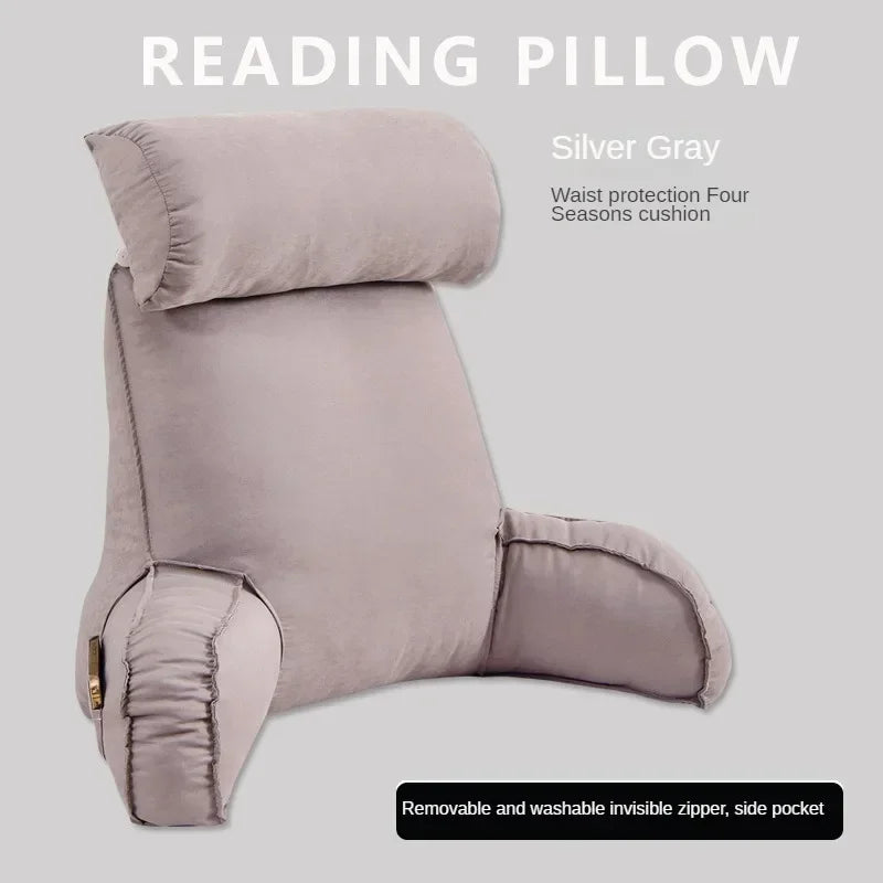 Large backrest reading pillow with arm and neck pillow filled with pearl cotton for comfortable and full support.