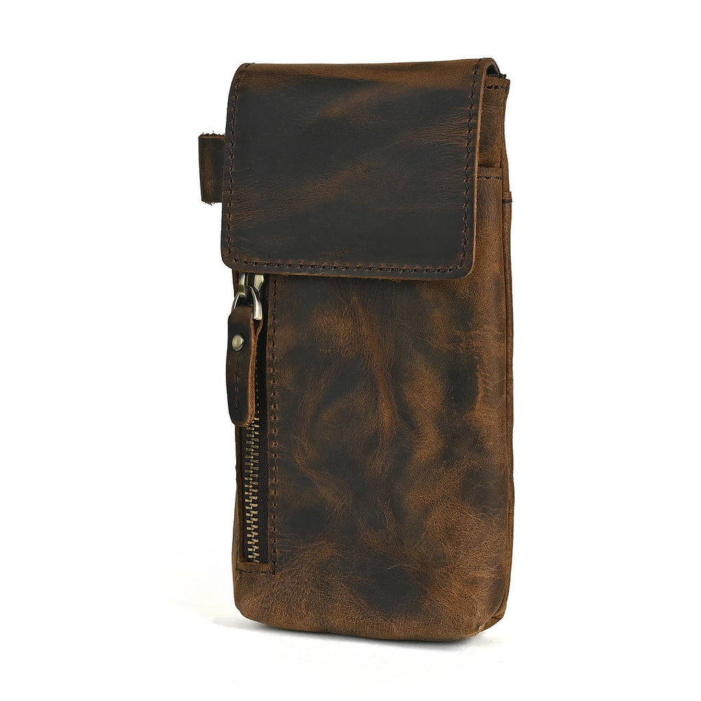 Mad  Leather New Men's Waist Bag Simple Vertical Mobile Phone Bag Trendy  Bar Leather Bag Top Layer Cowhide Belt