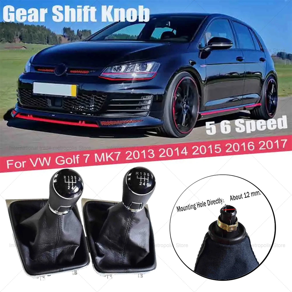 Leather Shift Knob Assembly For Volkswagen VW Golf 7 MK7 (2013-2017) | Fits 5 & 6 Speed left-hand drive