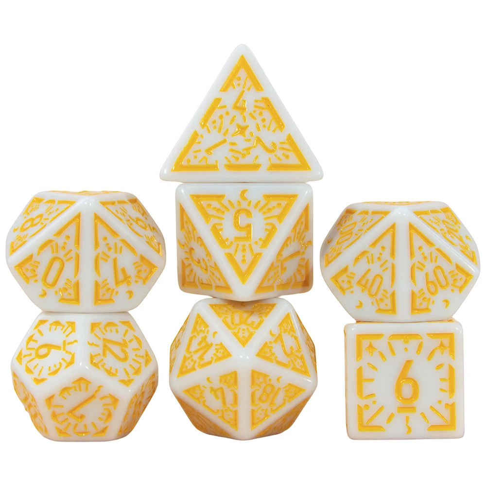 DND Dice Set 7pcs Textures Pattern Polyhedral Dice for DND Role Playing Game Accessories