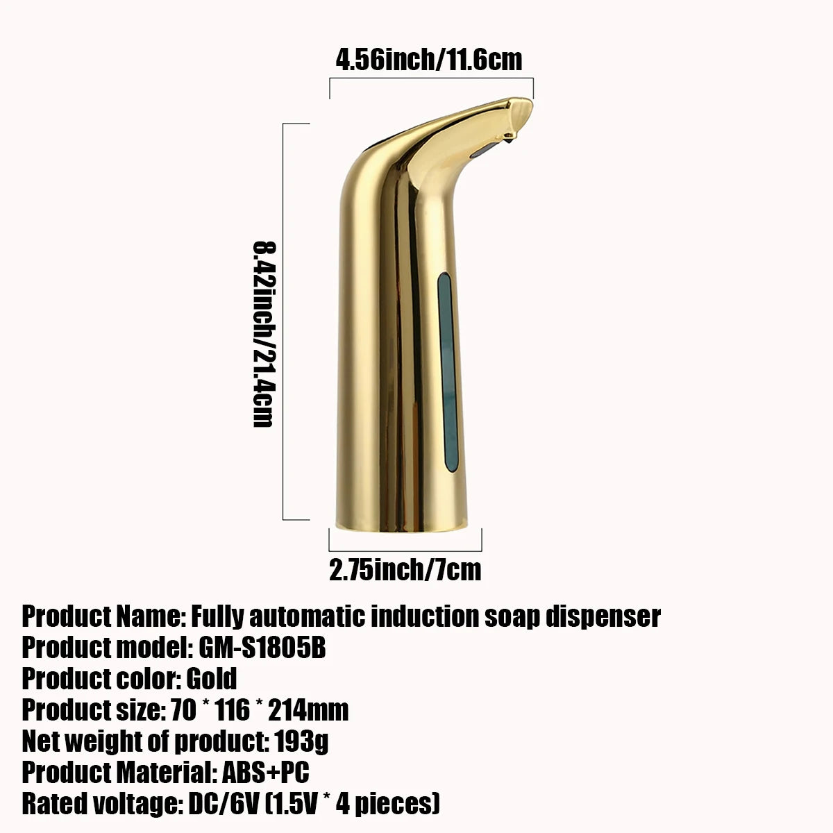 Large Capacity 13.53 Ounces (400ml) Infrared Sensor Touchless Automatic Foam Hand Soap Dispenser, with a High-End Gold-Colored Bottle. Smart Sensor Liquid Container, Suitable for Hand Washing, Kitchen Cleaning, Home Bathroom