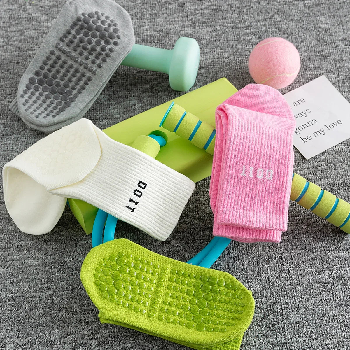 3Pairs Yoga Socks for Women Cotton Solid Mid Calf Pilates Socks Simple Sports Dance Fitness Training Cushion Socks