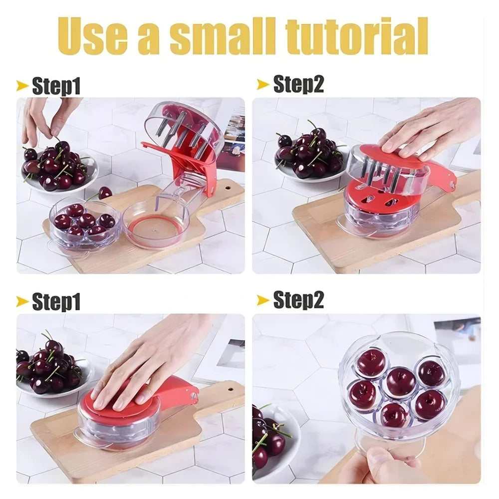 Cherry Pitter Stainless Steel Multiple Cherry Seed Extractor Remover Machine With Pits and Juice Container 6 Cherries Kitchen