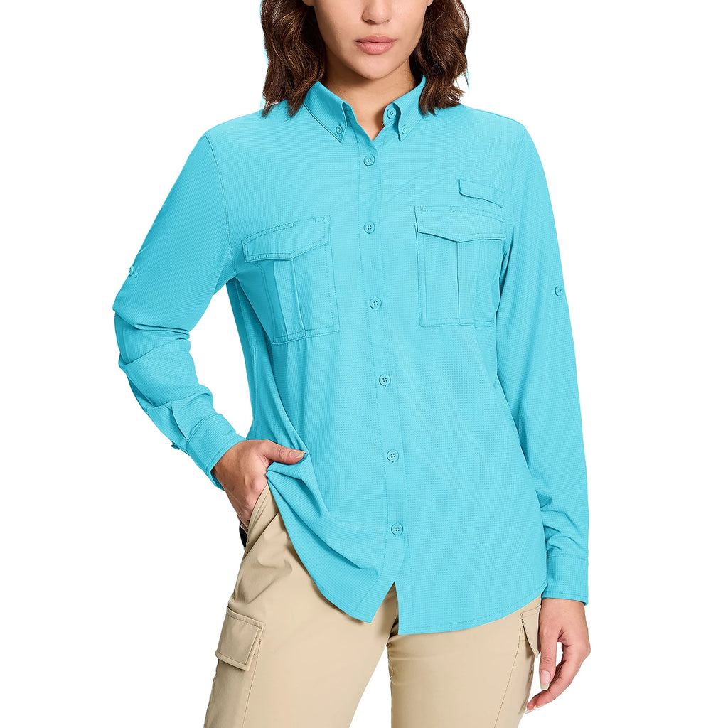 KEFITEVD Women's UPF 50+ Breathable Fishing Shirts Sun Protection Lightweight Shirt Soft Outdoor Hiking Athletic Camping Tops