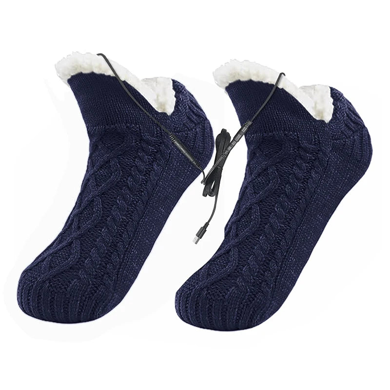 ※ Electric Heated Fleece Socks Slippers For Men Women, Winter USB Heating Pad Knitted Socks Foot Heater