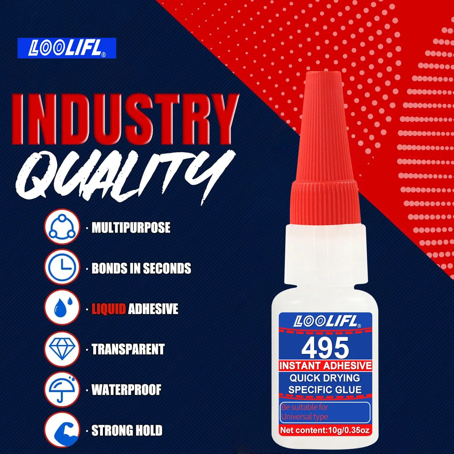Loolifl 495 Super Glue 10g Fast Curing Instant Adhesive with Precision Tips, Low Odor Multi-Material Cyanoacrylate Glue for Repa