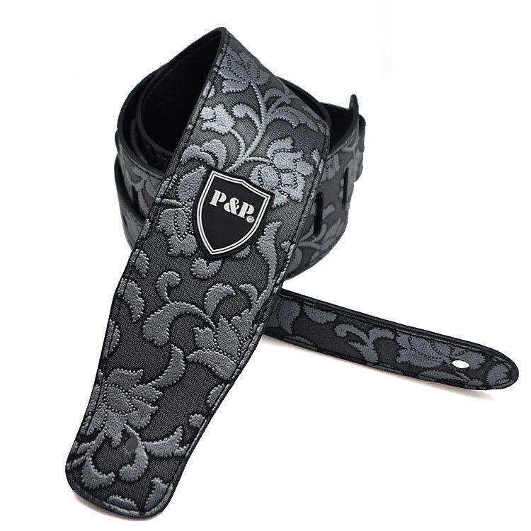 P&P Professional Guitar Strap | Anti-Wrinkle Polyester | Adjustable 33.8"-54.7" (86-139cm) | Leather Ends + Hidden Pick Clip