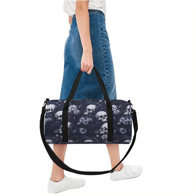 Skull Flower Large Capacity Luggage Bag  For Boy And Girls Best Gifts 2D Flat Cartoon Travel Duffels Hand Bag For Children
