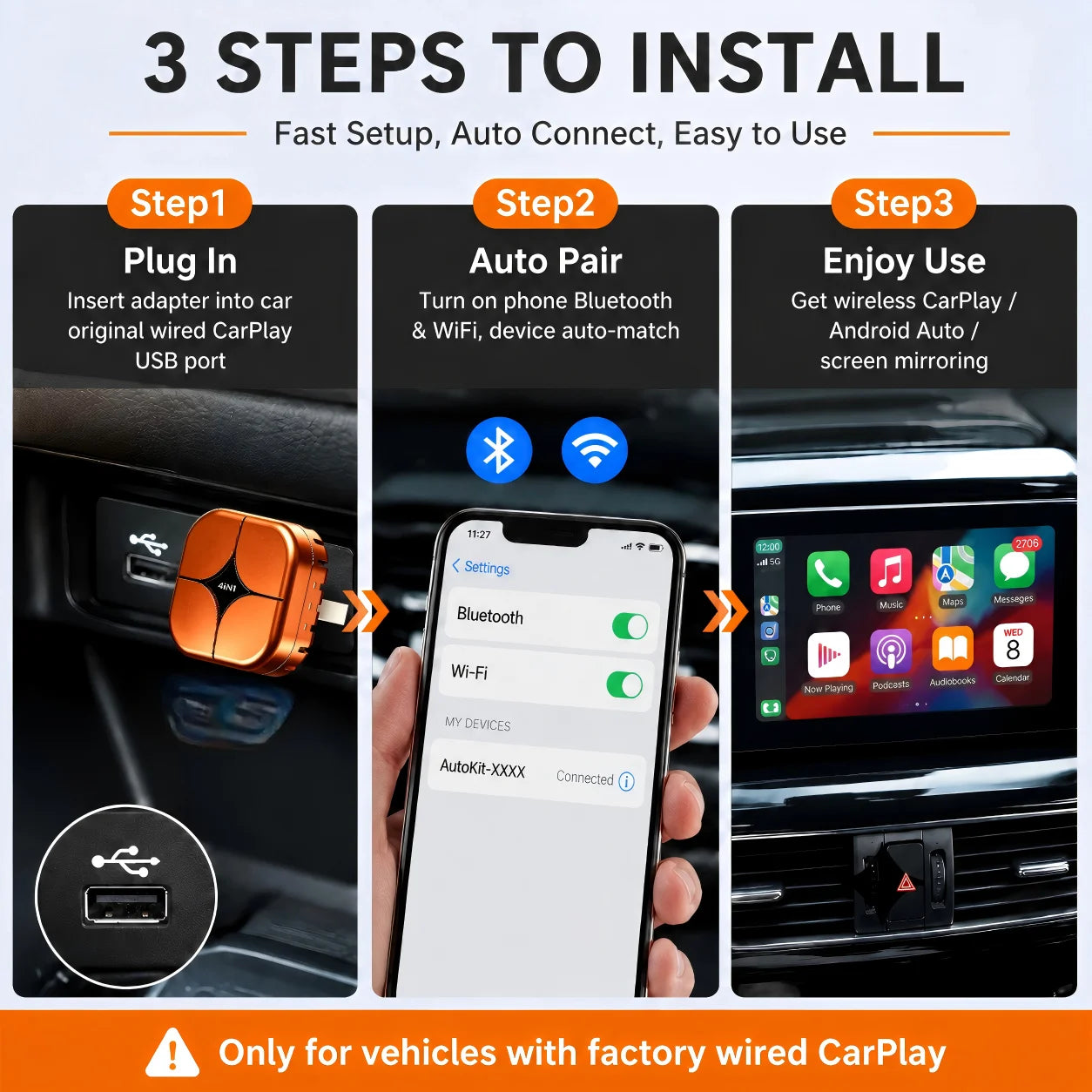 4 IN1 Wireless CarPlay Dongle Wireless Android Auto Adapter AI Smart Box Car Intelligent Systems For Car With Wired CarPlay