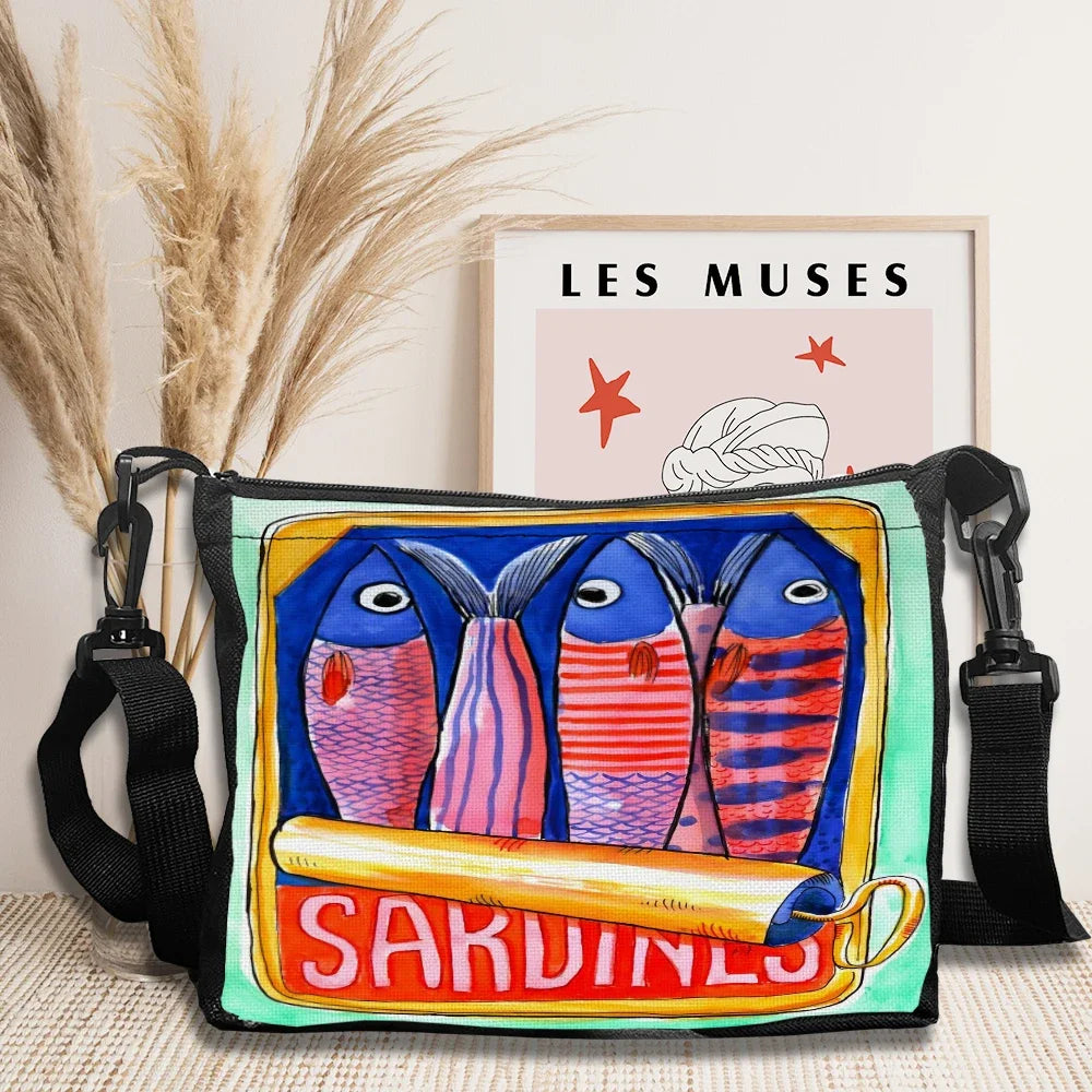 Women Shoulder Bag Colorful Trendy Sardines Shopping Bags for Lady Cartoon Grocery Tote Bag Handbags Casual Crossbody Bag